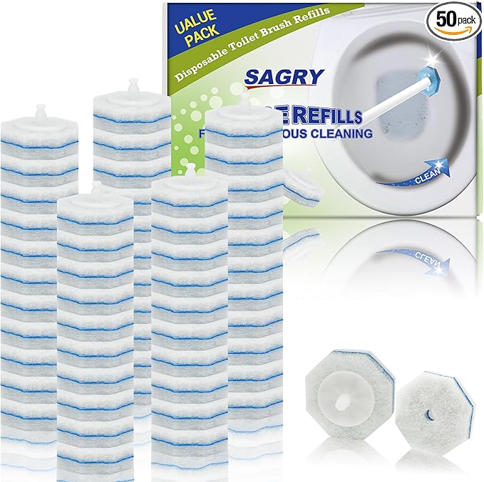 50 Counts Disposable Toilet Bowl Wand Refills 5X Cleaning Power Toilet Cleaner Refill Pads Deep Cleaning No Falling Apart Fresh Fragrance Compatible with Most Toilet Brushes