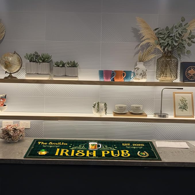 THUYPT Personalized Irish Drying Mat for St Patrick's Day Decor Irish Bar Pub Accessories Spill Mat Countertop Bar Shamrock Dish Drying Mat for Bar Counter Absorbent Coffee Maker (04)