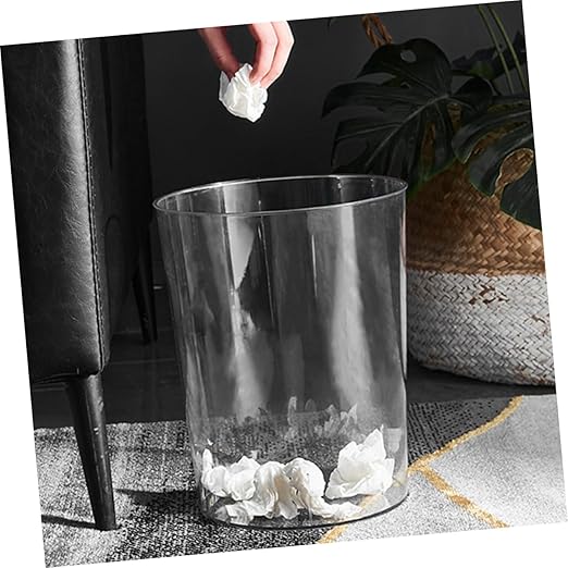 VANZACK Transparent Large Trash Can Household Wastebasket with Solid Base Edges Modern Nordic Style for Office Home Bathroom Desktop Use