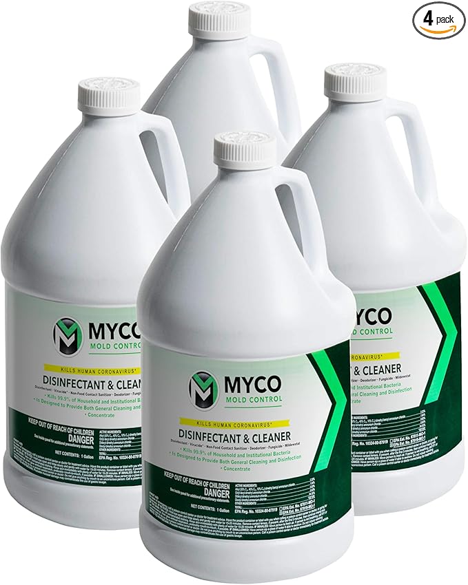 Myco Mold Control Concentrate – EPA-Registered Hospital Grade Disinfectant &amp Cleaner Quat Formula for Mold Remediation &amp Bacteria Control Commercial &amp Residential Use 4 Gallon