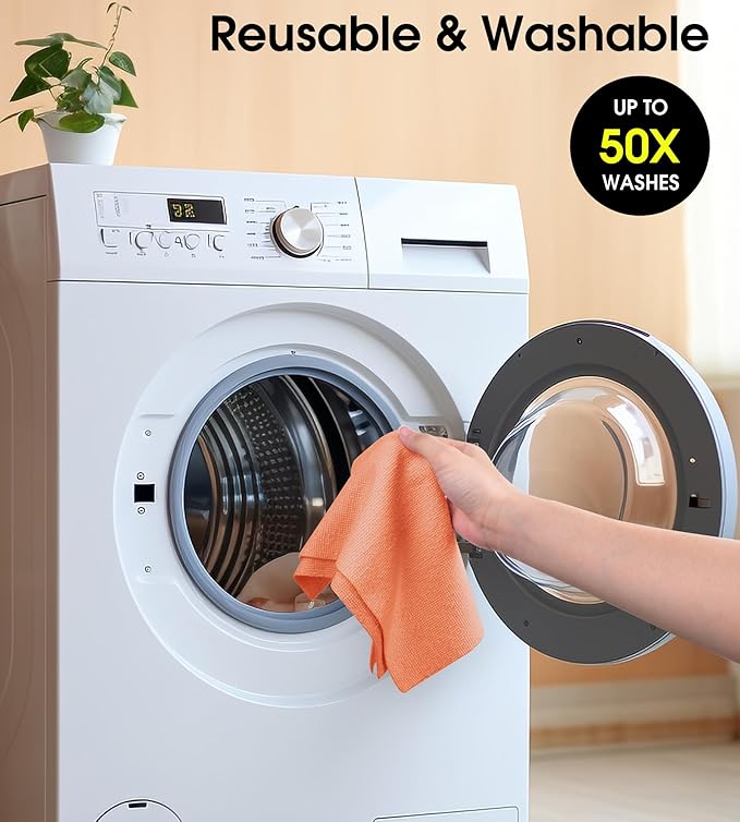 KitchLife Microfiber Cleaning Cloth Roll 100 Pack - Tear-Away Microfiber Paper Towels Lint-Free Reusable Washable for Kitchen Car Dishes and Sensitive Surfaces (Coral)