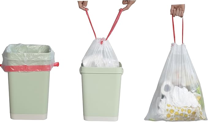 Pekky 2.6 Gallon Small Drawstring Trash Bags Clear Heavy Duty 120 Counts