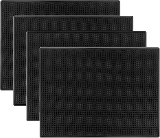 QWORK Bar Mat &amp Dish Drying Mat 4 Pack Non-Slip Rubber 16x12 Inches Coffee Bar Mat Service Bar Mat