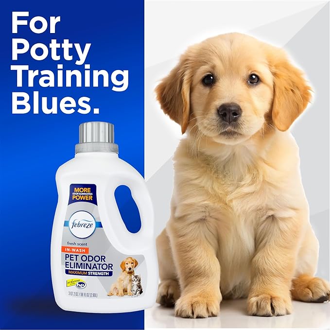Febreze Laundry Detergent Additive for Pet Supplies Maximum Strength In Wash Pet Odor Eliminator Designed to Remove Tough Odors in Fabrics and Clothing in a Single Wash Fresh Scent 98 fl oz