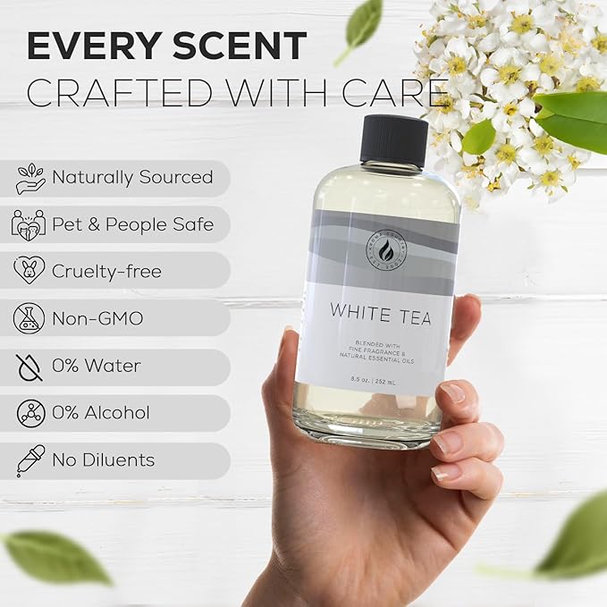 Aroma Country White Tea Diffuser Oil - Luxury Essential Oils for Diffuser Refill &amp Air Freshener Room Spray Long-Lasting Natural Home Fragrance and Hotel Scent for Diffusers &amp Machines (8.5