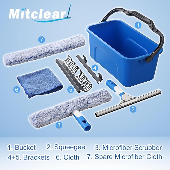 Professional Window Cleaning Kit Include Compact Cleaning Bucket 3 Gallon Silicone Squeegee Microfiber Scrubber Cloth All-in-one Window Cleaning Supplies Commercial &amp Household Use