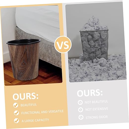 Veemoon Imitation Wood Grain Trash Can Waste Basket for Bathroom Kitchen Office Design for Under Desk Use Convenient Clean Up