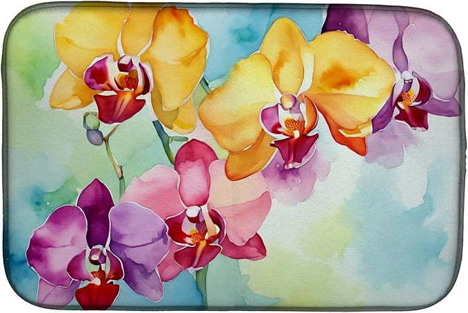Caroline's Treasures DAC1599DDM Orchids in Watercolor Dish Drying Mat Absorbent Dish Drying Mat Pad for Kitchen Counter Dish Drainer Mat for Countertop 14 x 21 Multicolor