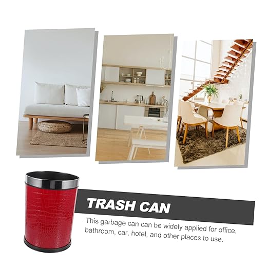 Luxshiny Large Leather Wastebasket Round Trash Can for Office Home Kitchen and Hotel Rubbish Bin with Modern Design and Sturdy Structure