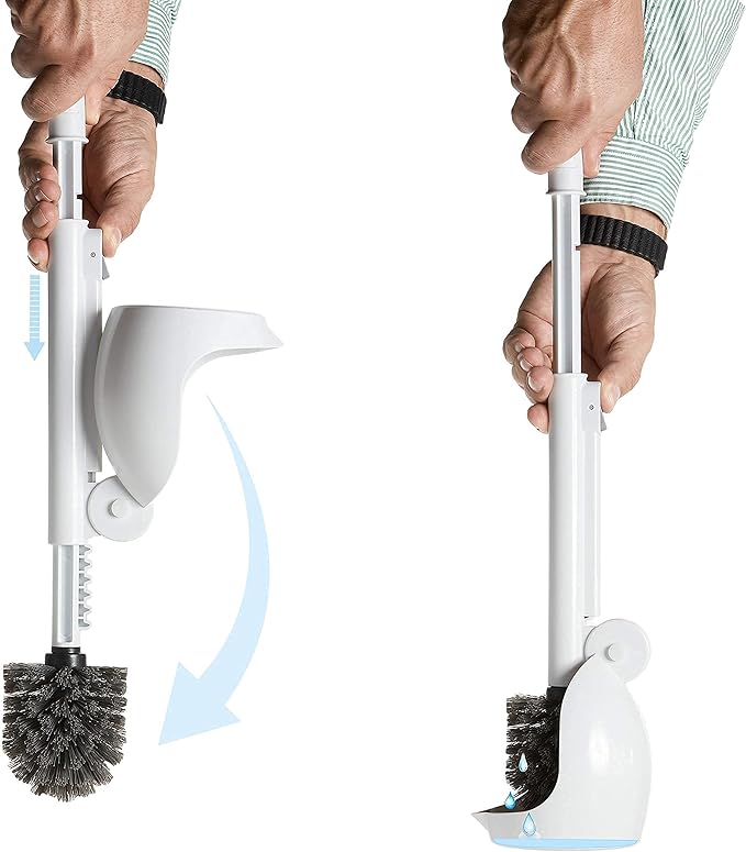 ELYPRO Toilet Brush with Holder – Drip-Free Hygienic Bathroom Scrubber with No-Drip Caddy Built-in Spout Fast-Drying Ventilated Design Compact Toilet Cleaner for RV Boat Home – White