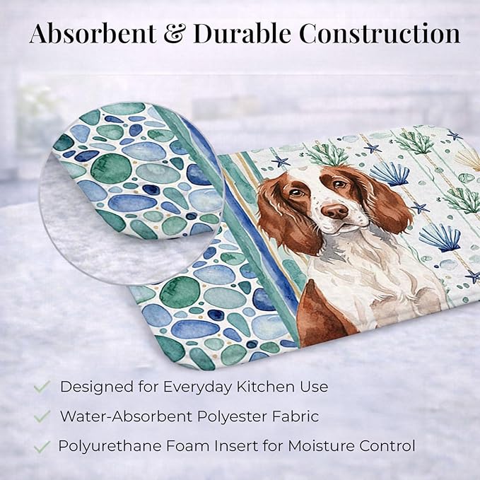 Caroline's Treasures Liver and White English Springer Spaniel Coastal Sea Glass Dish Drying Mat Absorbent Dish Drying Mat Pad for Kitchen Counter Dish Drainer Mat for Countertop 14 x 21 Multicolor