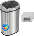 iTouchless Automatic Oval Trash Can with 3 Odor Filters Big Lid Opening Touchless Sensor Kitchen Trash Bin 13 Gallon Stainless Steel
