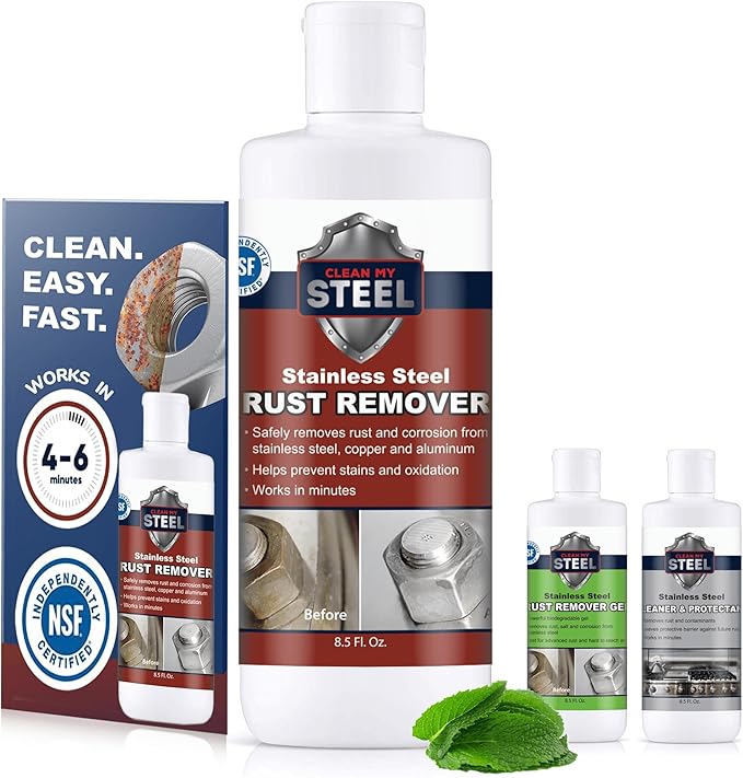 Stainless Steel Rust Stain Remover &amp Cleaner Soft Cleanser Safe for Food Areas Non-Toxic for Appliances Perfect for Commercial Equipment Refrigerator Cybertruck and more (8.5 oz)