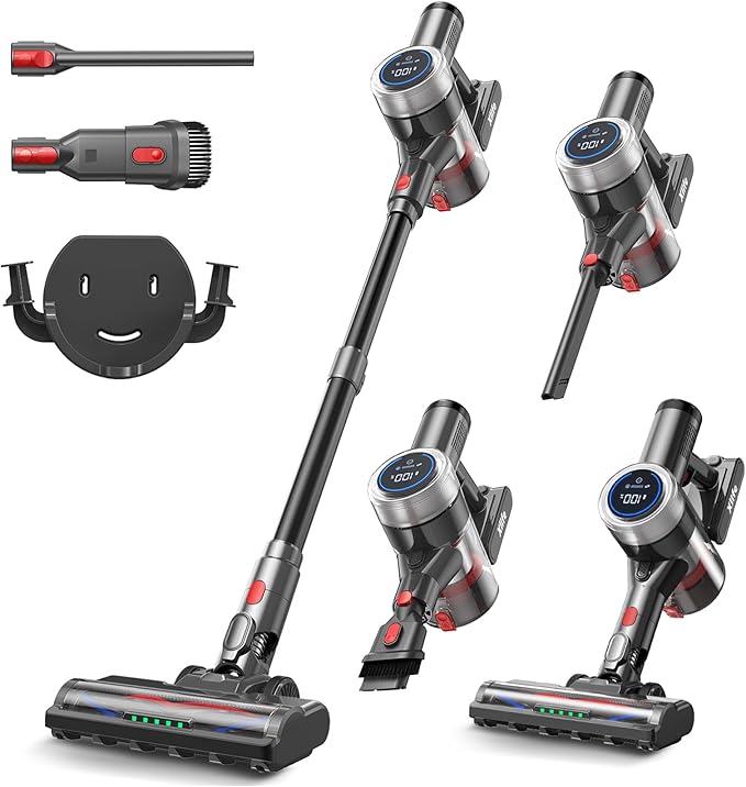 Xlife Cordless Vacuum Cleaner 45KPa 550W for Pet Hair &amp Multi-Surface Greenlight Reveal Dust 7-Stage HEPA Filter Long Runtime Anti-Tangle Roller Adjustable Stick Lightweight (P2)