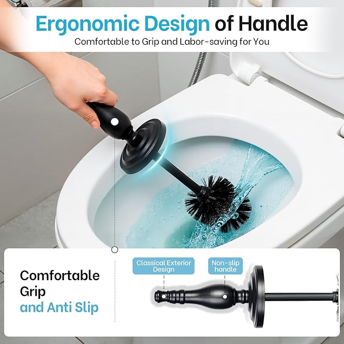 Matt Black Toilet Brush and Holder Set Toilet Bowl Brush with Heavy Duty Wide BaseDeep Cleaning Modern Bathroom Cleaner Brush -Space Saving