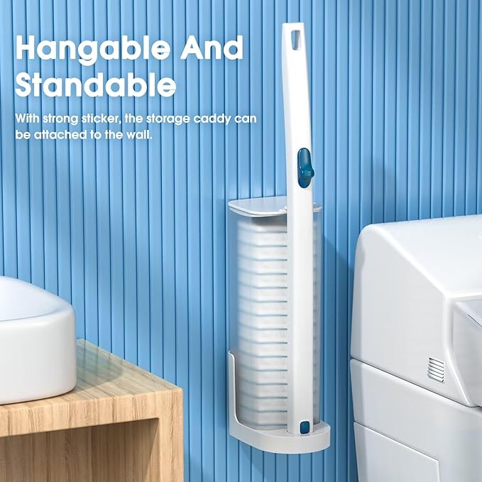Disposable Toilet Brush with 48 PCS Refills Disposables Toilets Cleaning System with Handle Storage Caddy and 48Toilet Bowl Refill Heads for Bathroom Cleaning