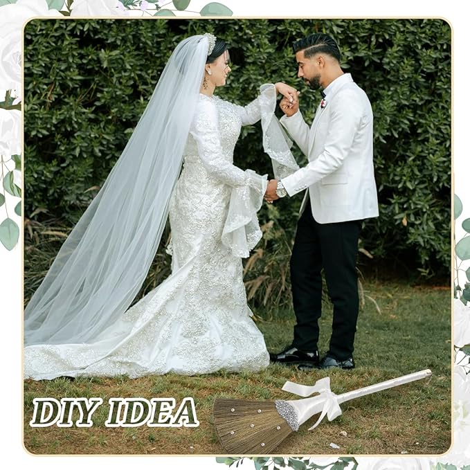 Wedding Brooms for Jumping CeremonyWhite Whisk Broom Wedding Broom with White Ribbon and Faux PearlsWhisk Broom Jumping The Brooms for Wedding DIY Wedding Ceremony Crafts
