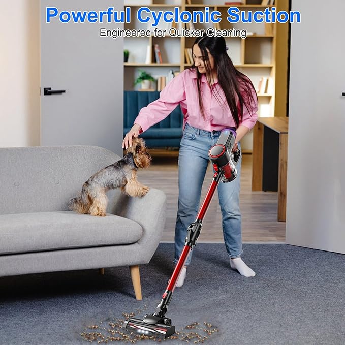 Cordless Vacuum Cleaner with Bendable Wand 100W 12Kpa Powerful Lightweight Stick Vacuum 12000mAh Rechargeable Handheld Vacuum Cleaners Anti-Tangled for Home Pet Hair Hardwood Carpets