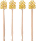 HAKZEON 4 Pack Wood Bottle Brush 14 Inch Extra Long Beechwood Handle and Sisal Bristles Kitchen Bottle Brush for Scrubs Wide Mouth Jars Cups Tumblers Dishes Vases