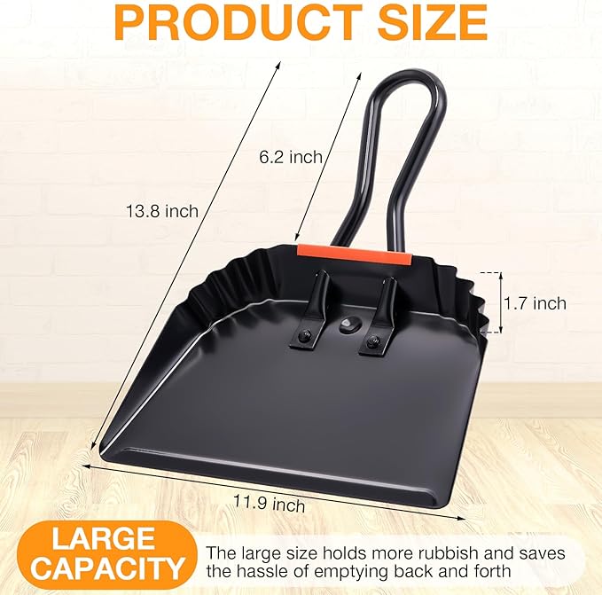 Mumufy 4 Pack Industrial Metal Dustpan 12 Heavy Duty Dust Pan with Handle Handheld Dustpan Wide Scooper Dust Debris Sweeping Tool Precision Edge Ideal for Cleaning Indoor Outdoor Surfaces(Black)