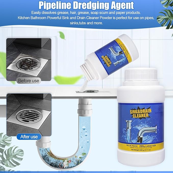Sink Drain Cleaner Powerful Pipeline Dredging Agent Drain Clog Remover for Unclogs Bathroom and Kitchen Sinks Drains (2PCS)
