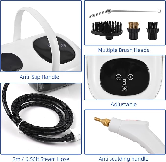 2500W High Pressure Steam Cleaner High Temperature Pressurized Steam Cleaning Machine 1100ml 3 Bar Portable Handheld Steam Cleaners with 3 Brush Heads for Home Use/Car Detailing