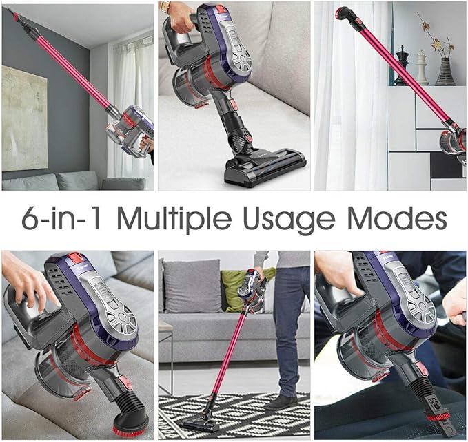 COSTWAY 16KPa Cordless Bagless Vacuum Cleaner Lightweight Stick Handheld Vacuum with HEPA Filtration and Brushless Motor Detachable Lithium Battery Rechargeable Ideal for Pet Hair Home Hard Floor