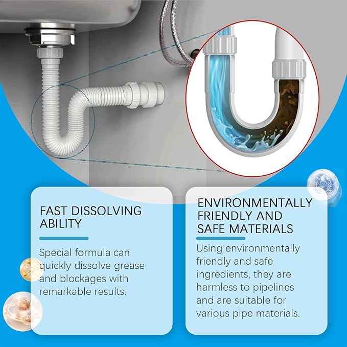 Drain Cleaning Tablets - Clog Remover for Toilet Sink Bathtub &amp Kitchen Drain - Deodorizing &amp Eco-Friendly Formula(2PCS)