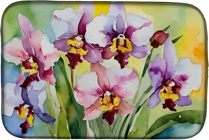 Caroline's Treasures DAC1589DDM Orchids in Watercolor Dish Drying Mat Absorbent Dish Drying Mat Pad for Kitchen Counter Dish Drainer Mat for Countertop 14 x 21 Multicolor