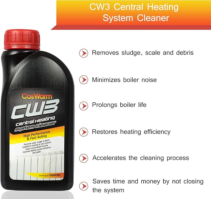 CW3 Central Heating System Cleaner | Treats Up To18 Radiators | Boiler Radiator &amp Pipe System Cleaning &amp Descaling Solution | Cleans &amp Removes Rust Debris Scale Sludge | Underfloor
