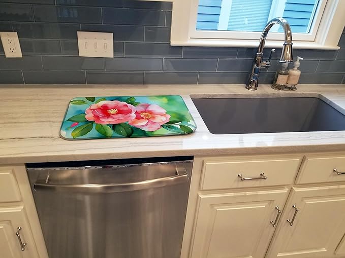 Caroline's Treasures DAC1621DDM Alabama Camellia in Watercolor Dish Drying Mat Absorbent Dish Drying Mat Pad for Kitchen Counter Dish Drainer Mat for Countertop 14 x 21 Multicolor