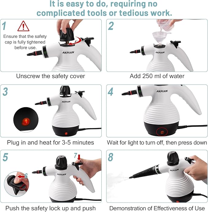 Handheld Steam Cleaner Steamer for Cleaning Multipurpose Portable Steam Cleaners for Home Use with Safety Lock and 10 Accessory Kit to Remove Grime Grease and More Save Time and Effort