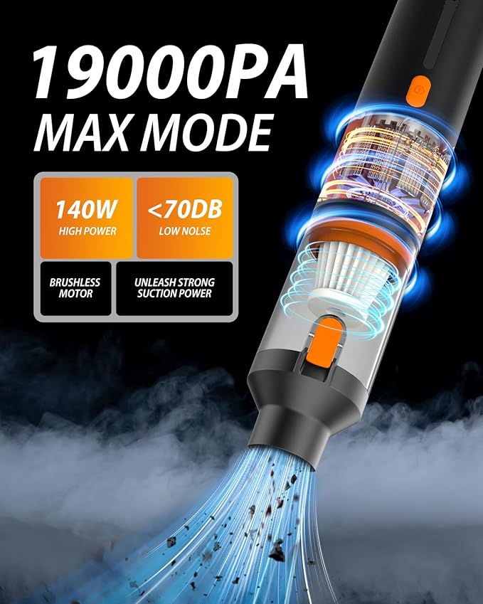Car Vacuum 19000Pa Powerful Suction Cordless Handheld Vacuum Cleaner &amp Air Duster Portable Hand Held Mini Vacuum Rechargeable for Car Home &amp Office