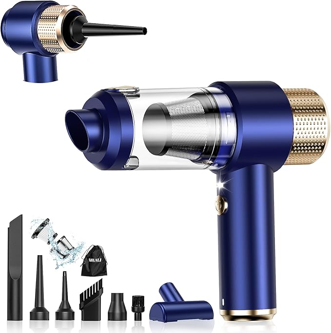 Mini Vacuum Cleaner 15000PA Car Vacuum Cleaner Portable Cordless with LED Light 4 in 1 Air Duster and Handheld Small Vacuum Rechargeable for Car Home Office Pet（Blue）