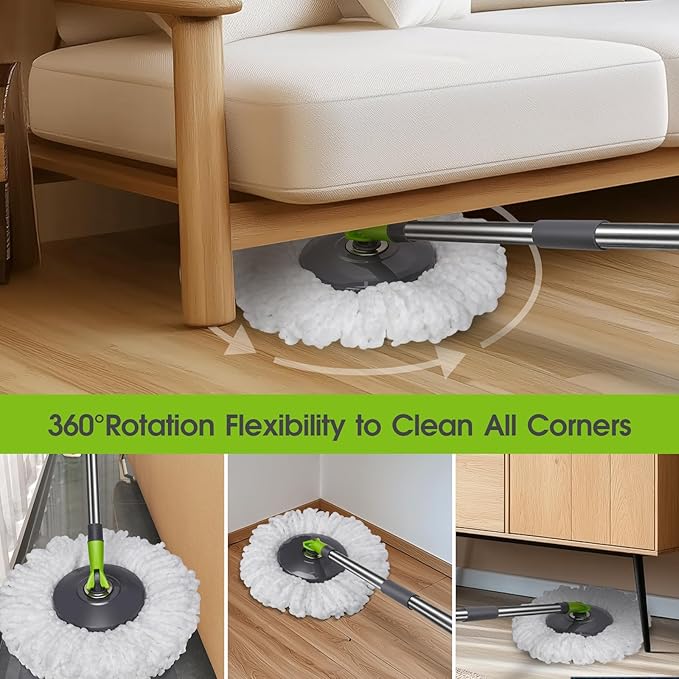 Masthome Microfiber Mops for Floor Cleaning with Washable Pads 4pcs&ampSpin Mop Bucket System with 3 Mop Pads - Home &amp Office Suitable