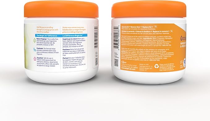 Bright Air 14 oz. Super Odor Eliminator For Medium-Size Spaces Mandarin Orange and Fresh Lemon Scent Case of 6 Air Freshener Natural Essential Oils Lasts Up to 90 Days Each