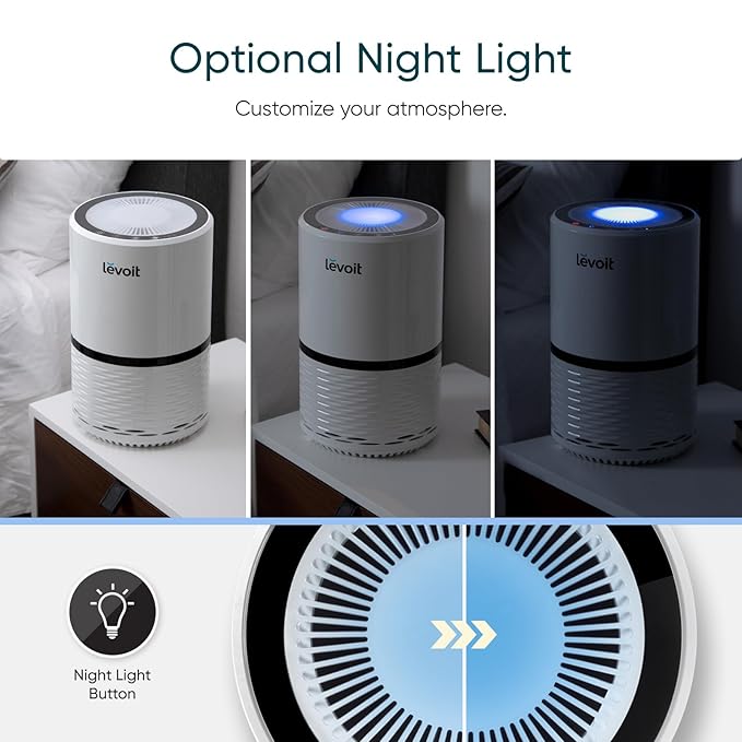Levoit Air Purifier for Home AHAM Verifide High-Efficiency Filter for Smoke Dust Pollen and Odors in Bedroom Office or Nursery Optional Night Light Quiet Operation LV-H132 White