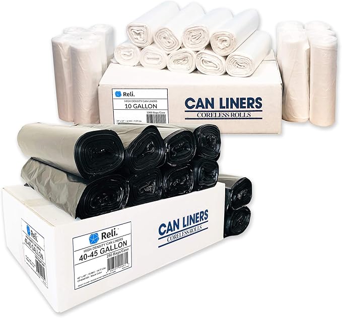 Reli. 40-45 Gal Trash Bags (250 Bags) &amp 6-10 Gal Trash Bags (1000 Bags)