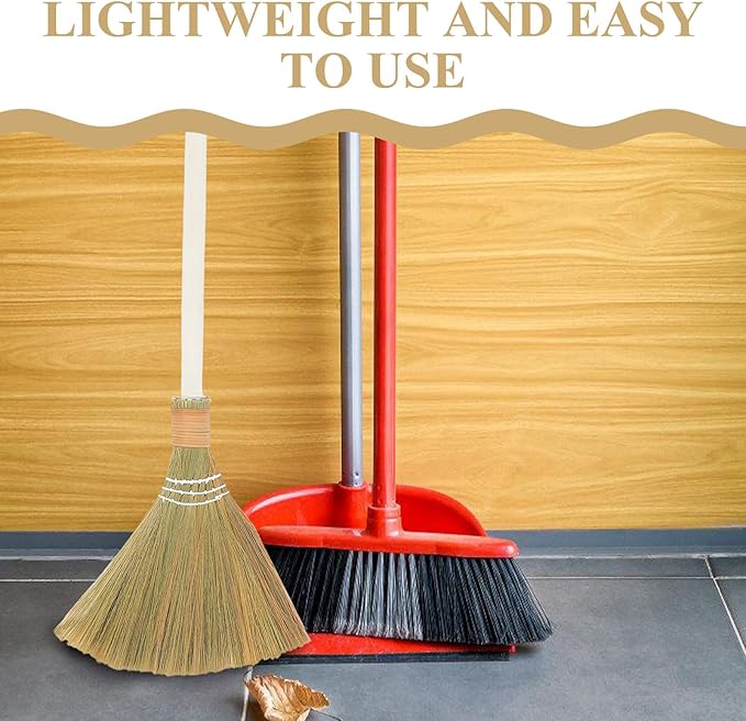 BESPORTBLE 2pcs Handmade Soft Bristle Straw Broom with Detachable Handle 74cm Lightweight Household Cleaning Brooms for Indoor Dust Removal and Living Room Sweeping