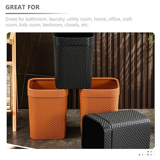 Woven Rattan Waste Basket Orange Trash Can Household Kitchen Garbage Container Open-Top Simple Style Nordic Bathroom Wastebasket for Office and Home Use