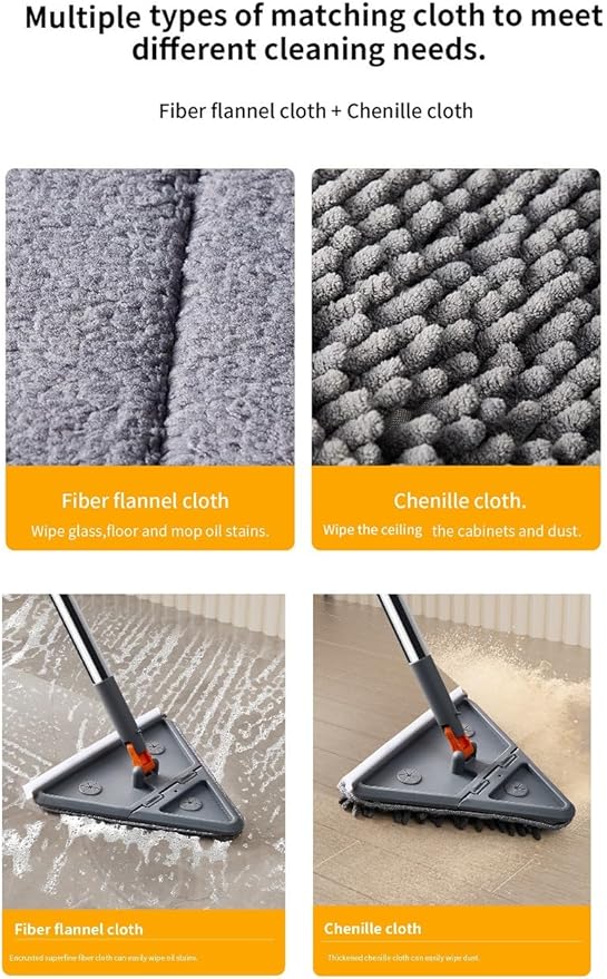 Wall Cleaner Mop with Long 81 HandleBaseboard Cleaner Tool with Handle180° Folding Ceiling Tool Duster with Squeegee360 Rotatable Wall Mop (Triangular mop Set)