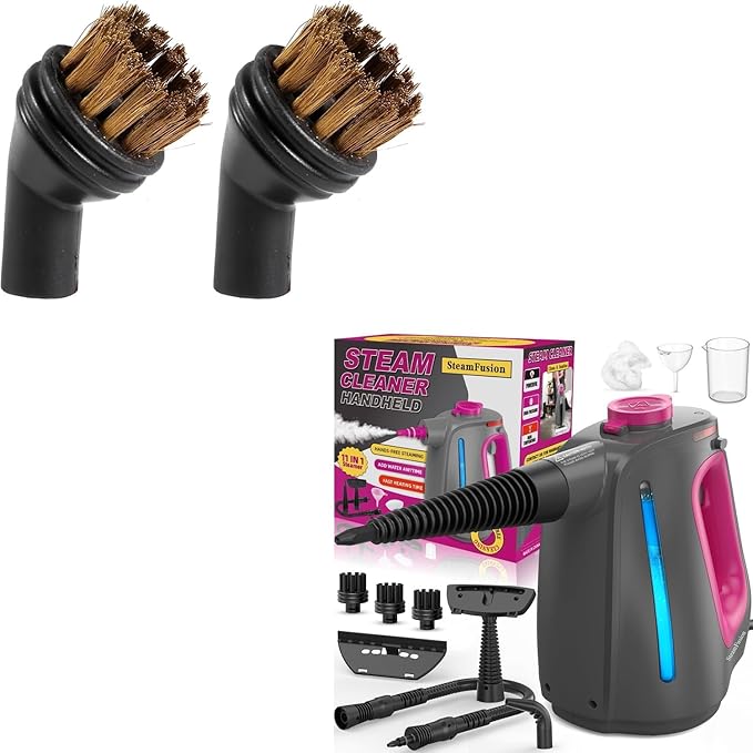 Heavy Duty Handheld Steam Cleaner for Cleaning with Lockable Steam Button&amp11pcs Accessories Unlimited Water Addition for Continuous Steaming Multi-Purpose Steamer + 2 Pieces Copper Brush