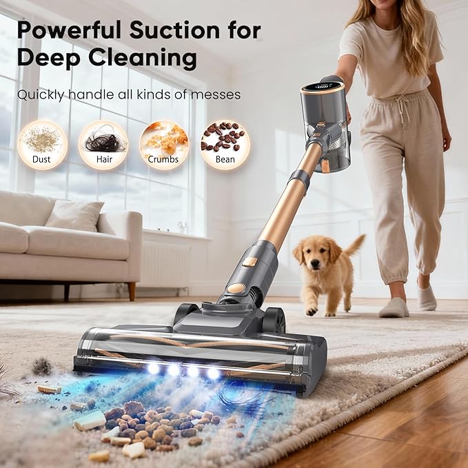 N12S Cordless Vacuum Cleaner 30KPa Powerful Vacuum with 60 Mins Runtime Self-Standing LED Display Rechargeable Lightweight Handheld Vacuum Cleaners