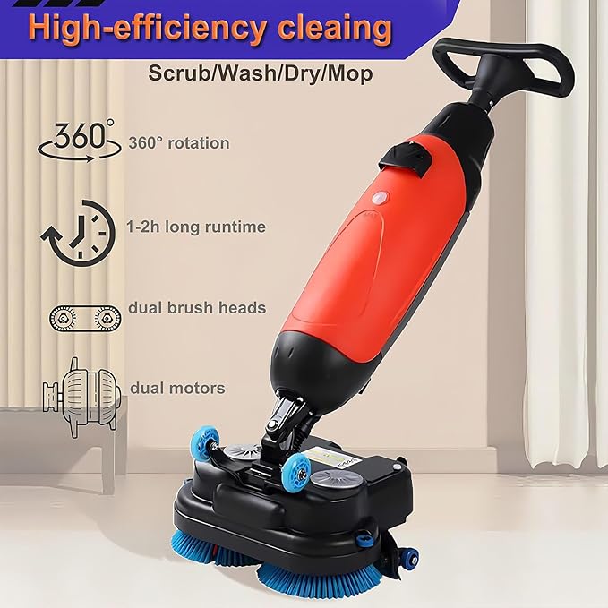 Carpet Cleaning Machine and Floor Scrubber Dual-Brush Rotary System Cordless Mini Floor Scrubber Efficient Cleaning for Commercial Spaces Schools and Offices Grey