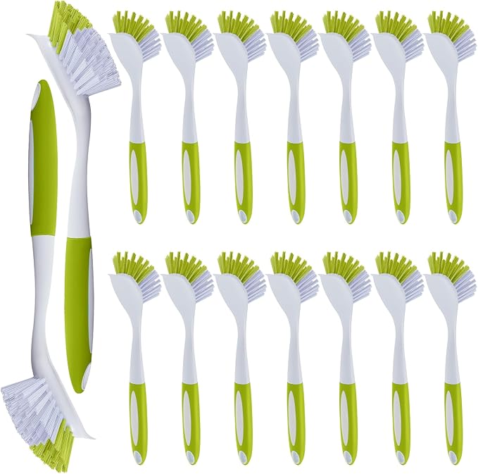 Hsei 20 Pcs Light Green Kitchen Scrub Dish Brush Bulk with 11 Inch Anti Slip Handle Cleaning Dish Scrubber with Stiff Bristles Washing Scrub Brushes for Housekeeping for Pots and Pans Kitchen Sink