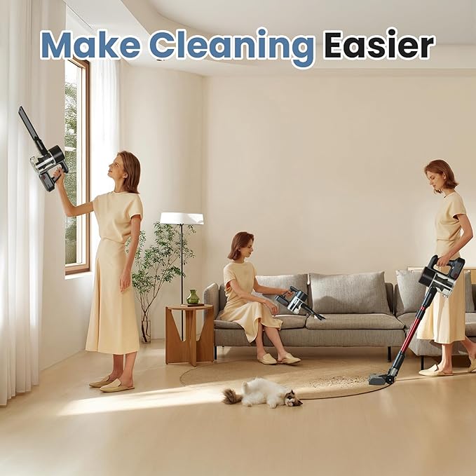 DUMOS Cordless Vacuum Cleaner Lightweight Stick Vacuum Cleaners for Home Powerful Suction &amp LED Lights Rechargeable Battery for Carpets Pet Hair Hardwood Floors