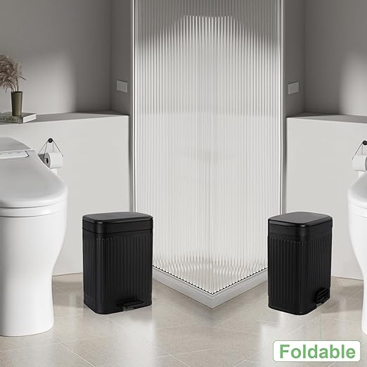 rejomiik Small Bathroom Trash Can with Lid 2.1 Gallon Soft Close Step Slim Garbage Can Waste Bin for Office Bedroom Kitchen Black