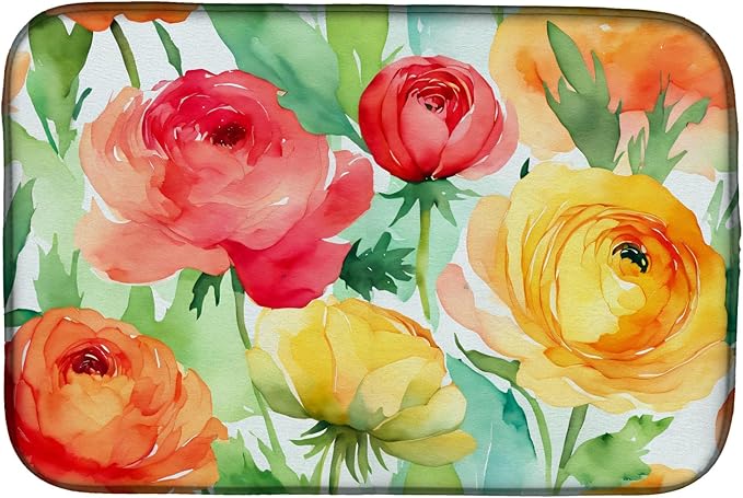 Caroline's Treasures DAC1606DDM Ranunculus in Watercolor Dish Drying Mat Absorbent Dish Drying Mat Pad for Kitchen Counter Dish Drainer Mat for Countertop 14 x 21 Multicolor