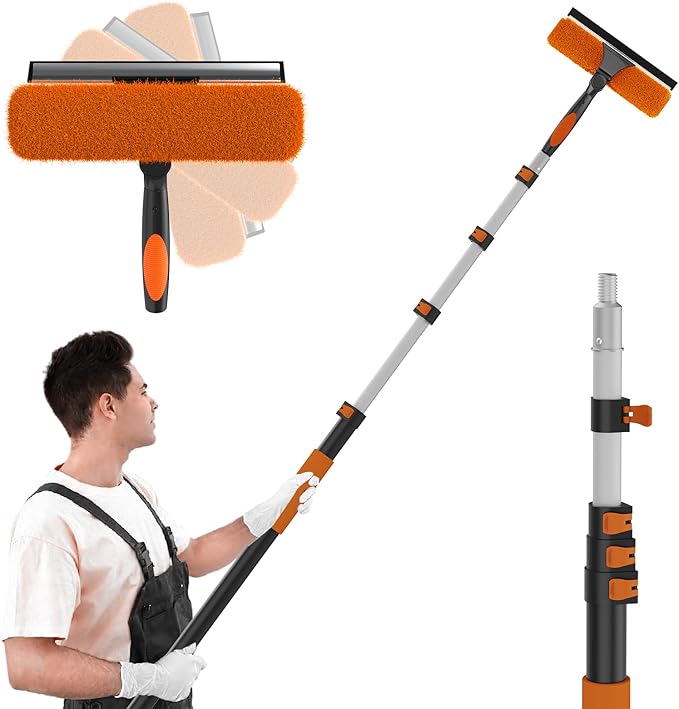 36FT Reach 2-in-1 Window Squeegee Professional Window Washing Kit with 7-30FT Extension Pole for Home Indoor Outdoor Squeegee with Rotatable Head for High Windows