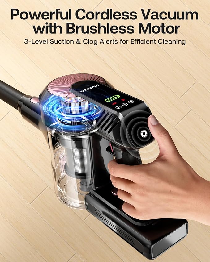 Cordless Vacuum Cleaner Self-Standing 40Kpa 45Mins Vacuum Cleaners for Home 8-in-1 Lightweight Stick Vacuum with Anti-tangle Wireless Vacuum for Carpet Tile Pet Hair Hardwood Floors Black